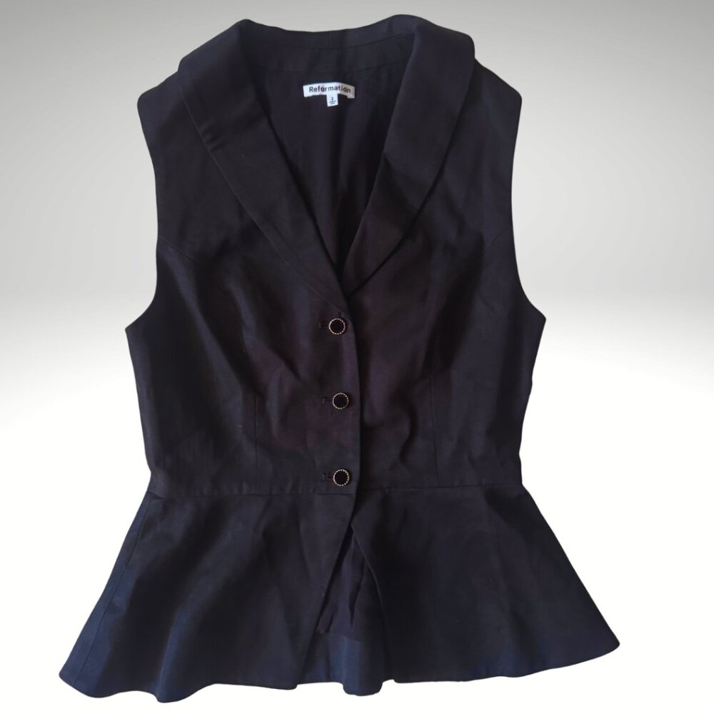 Reformation Black Oakley Peplum Vest with Velvet Buttons – Size 2